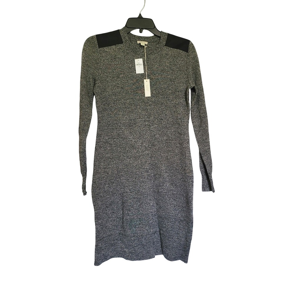 Gap Women's Gray 100% Merino Wool Black Shoulder Patch Long Sleeve Dress XS NEW